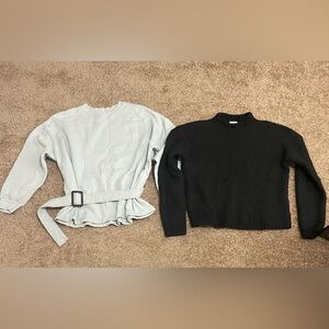2pc Bundle Women’s M Zara Light Gray Blue & J.Crew Black Fuzzy Sweater Duo